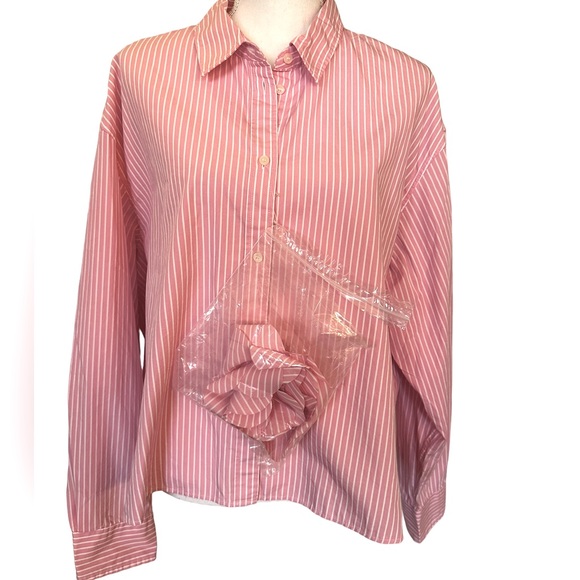 GAP x Love Shack Fancy Pink Pinstripe Shirt with Flower - Size XL - Picture 3 of 8